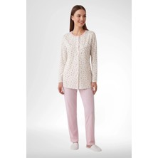 Mecit Pijama Mecit 6362 Pembe %100 Pamuk Boydan Düğmeli Büyük Beden Kadın Pijama Takımı