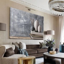 Harikabirev|gri Mermer Desenli Dekor Vazo Tablosu|tekli Çerçevesiz Yatay Kanvas Tablo