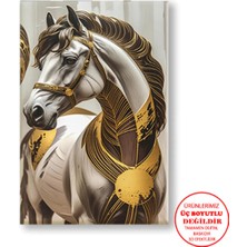 Harikabirev Kanvas-Duvar-Salon Tablosu Yağlı Boya Efektli Gold At |tekli Dikey Çerçevesiz Tablo