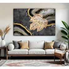 Harikabirev | Siyah-Gold Yaprak Desenli Model 03 | Tekli Yatay Kanvas Tablo