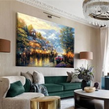 Harikabirev Hari?kabi?rev|yeşi?l-Mavi? Sokak Manzara Tablosu |tekli? Çerçevesi?z Yatay Kanvas Tablo