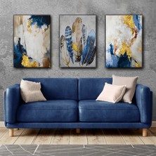 Harikabirev Lacivert Gri Tüy Tablo 03 |3lü Dikey Çerçevesiz Kanvas Tablo Çsdkyknvs