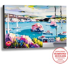 Harikabirev Kanvas-Duvar-Salon Tablosu Yağlı Boya Efektli Manzara Tekneler 2 Art|tekli Yatay Çerçevesiz