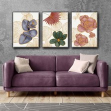 Harikabirev Çiçekli Altın Renkli Tablo |3lü Dikey Çerçevesiz Kanvas Tablo Çsdkyknvs