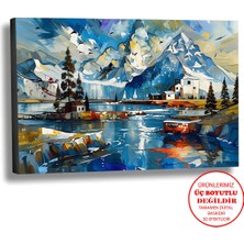 Harikabirev Kanvas-Duvar-Salon Tablosu Yağlı Boya Efektli Manzara Kuzey Şehri Art|tekli Yatay Çerçevesiz