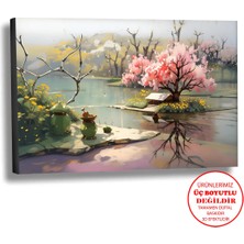 Harikabirev Kanvas-Duvar-Salon Tablosu Yağlı Boya Efektli Manzara Göl Art|tekli Yatay Çerçevesiz