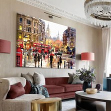 Harikabirev|kırmızı-Sarı Londra Şehir Manzarasi Tablo 1 |tekli Çerçevesiz Yatay Kanvas Tablo