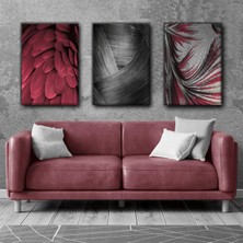 Harikabirev Eflatun*gri Soyut Tüy Tablosu 02 |3lü Dikey Çerçevesiz Kanvas Tablo Çsdkyknvs