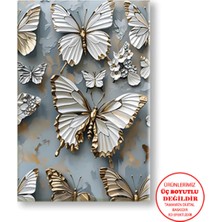 Harikabirev Kanvas-Duvar-Salon Tablosu Yağlı Boya Efektli Gri Kelebekler|tekli Dikey Çerçevesiz Tablo