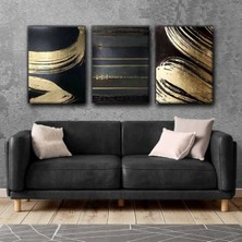 Harikabirev Gri-Gold Kıntsugı Tablo 03 |3lü Dikey Çerçevesiz Kanvas Tablo Çsdkyknvs