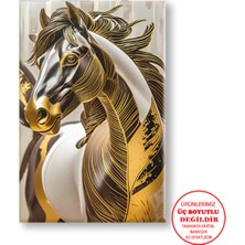 Harikabirev Kanvas-Duvar-Salon Tablosu Yağlı Boya Efektli Altın At |tekli Dikey Çerçevesiz Tablo