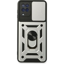 Alvera  Galaxy A22 Kılıf Pars Lens Yüzüklü  - Gümüş