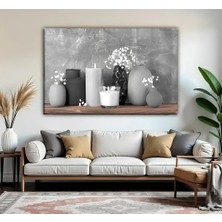 Harikabirev | Kahve-Gri Mum Dekorları Desenli Modeli | Tekli Yatay Kanvas Tablo