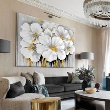 Harikabirev|gri-Gold En Çok Sevilen Çiçek Tablosu|çerçevesiz Kanvas Tablo