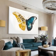 Harikabirev|beyaz-Sarı-Mavi Kelebek Desenli Tablo |tekli Çerçevesiz Yatay Kanvas Tablo