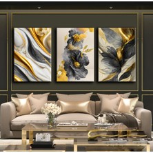Harikabirev Gold Modern Soyut Çiçek Tablosu |3lü Dikey Çerçevesiz Kanvas Tablo Çsdkyknvs