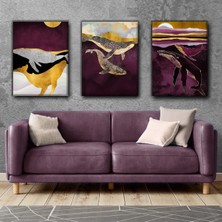 Harikabirev Bordo-Gold Yunus Tablosu |3lü Dikey Çerçevesiz Kanvas Tablo Çsdkyknvs