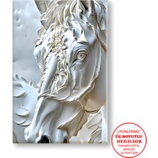 Harikabirev Kanvas-Duvar-Salon Tablosu Yağlı Boya Efektli At Beyaz Soft|tekli Dikey Çerçevesiz Tablo