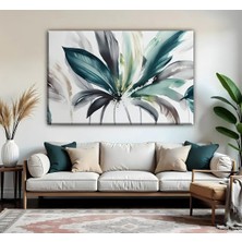 Harikabirev | Turkuaz Yeşil Soyut Çiçek Desenli Modeli | Tekli Yatay Kanvas Tablo