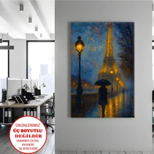 Harikabirev Kanvas-Duvar-Salon Tablosu Yağlı Boya Parıs Yağmurlu Eyfel Kulesi | Dikey Çerçevesiz Kanvas Tablo