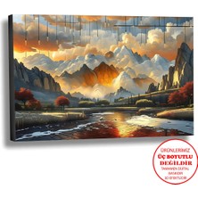 Harikabirev Kanvas-Duvar-Salon Tablosu Yağlı Boya Efektli Manzara Işıklı Dağ Art|tekli Yatay Çerçevesiz