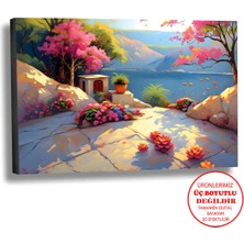 Harikabirev Kanvas-Duvar-Salon Tablosu Yağlı Boya Efektli Manzara Deniz Çiçek Art|tekli Yatay Çerçevesiz