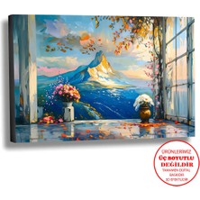 Harikabirev Kanvas-Duvar-Salon Tablosu Yağlı Boya Efektli Manzara Güneşli Zirve Art|tekli Yatay Çerçevesiz