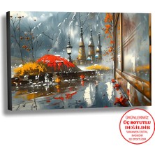 Harikabirev Kanvas-Duvar-Salon Tablosu Yağlı Boya Efektli Manzara Islak Sonbahar Art|tekli Yatay Çerçevesiz