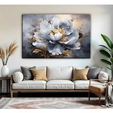 Harikabirev | Gri Gold Soft Çiçek Desenli MODELI01 | Tekli Yatay Kanvas Tablo