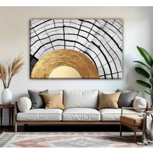 Harikabirev | Gri Gold Etnik Soyut MODELI01 | Tekli Yatay Kanvas Tablo