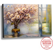 Harikabirev Kanvas-Duvar-Salon Tablosu Yağlı Boya Efektli Manzara Vazoda Çiçek Art|tekli Yatay Çerçevesiz