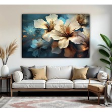 Harikabirev | Turkuaz-Gold Çiçek Modeli | Tekli Yatay Kanvas Tablo