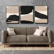 Harikabirev Bohem Motifli Siyah-Bej Tablo |3lü Dikey Çerçevesiz Kanvas Tablo Çsdkyknvs