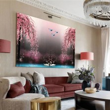 Harikabirev|pembe Renk Kuğu Tablosu Soft|tekli Çerçevesiz Kanvas Tablo