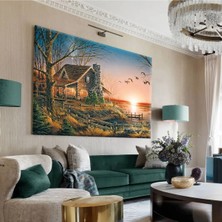 Harikabirev Hari?kabi?rev|yeşi?l-Sari-Gri? Ev Taş Ev Manzara Tablosu |tekli? Çerçevesi?z Yatay Kanvas Tablo