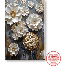 Harikabirev Kanvas-Duvar-Salon Tablosu Yağlı Boya Efektli Beyaz Çiçek-03 |tekli Dikey Çerçevesiz Tablo