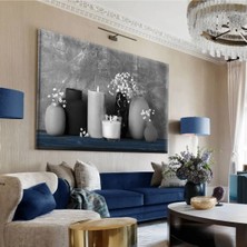 Harikabirev|siyah-Gri -Turkuaz Çiçek-Mum Dekor Tablosu 1|tekli Çerçevesiz Yatay Kanvas Tablo