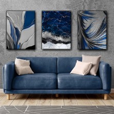 Harikabirev Gri-Lacivert Modern Tablo 01 | 3lü Dikey Çerçevesiz Kanvas Tablo Çsdkyknvs