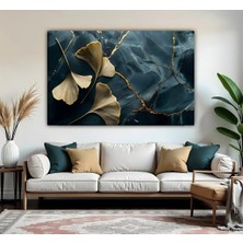 Harikabirev | Turkuaz-Gold Çiçek Desenli Modeli | Tekli Yatay Kanvas Tablo