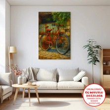 Harikabirev Kanvas-Duvar-Salon Tablosu Yağlı Boya Kırmızı Bisiklet | Dikey Çerçevesiz Kanvas Tablo