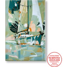 Harikabirev Kanvas-Duvar-Salon Tablosu Yağlı Boya Efektli Yeşil Yelkenli 01 |tekli Dikey Çerçevesiz Tablo