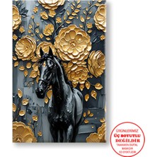 Harikabirev Kanvas-Duvar-Salon Tablosu Yağlı Boya Efektli Siyah At 01 |tekli Dikey Çerçevesiz Tablo