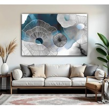 Harikabirev | Gümüş-Petrol Mavii Soyut Desenli Modeli| Tekli Yatay Kanvas Tablo