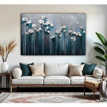 Harikabirev | Turkuaz-Gri Çiçek Detaylı Model 01 | Tekli Yatay Kanvas Tablo