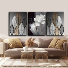 Harikabirev Bitki Desenli Modern Tablo |3lü Dikey Çerçevesiz Kanvas Tablo Çsdkyknvs