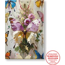 Harikabirev Kanvas-Duvar-Salon Tablosu Yağlı Boya Efektli Mürdüm Kelebek |tekli Dikey Çerçevesiz Tablo