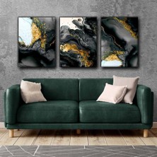 Harikabirev Altın-Siyah Soyut Tablo 02 |3lü Dikey Çerçevesiz Kanvas Tablo Çsdkyknvs