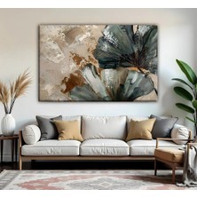 Harikabirev | Gri Kahve Renk Yaprak Desenlimodel | Tekli Yatay Kanvas Tablo