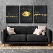 Harikabirev Elegant Siyah-Altın Tablo |3lü Dikey Çerçevesiz Kanvas Tablo Çsdkyknvs