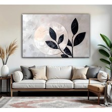 Harikabirev | Siyah-Bej Yaprak Desenli Modeli | Tekli Yatay Kanvas Tablo